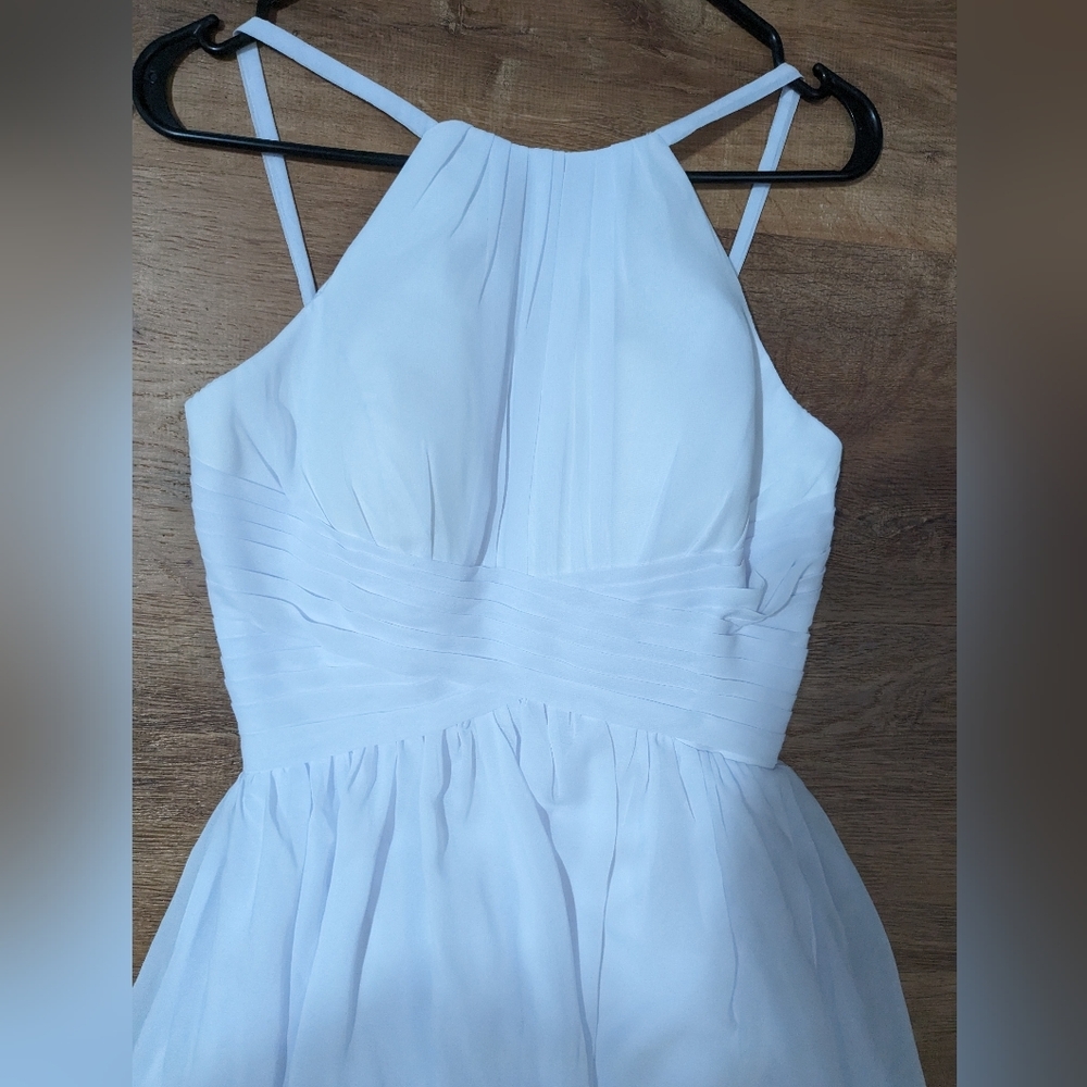 VNAIX Size 0 Blush white Chiffon Prom Bridesmaid Dress Halter Neck, Corset Back - Picture 2 of 12